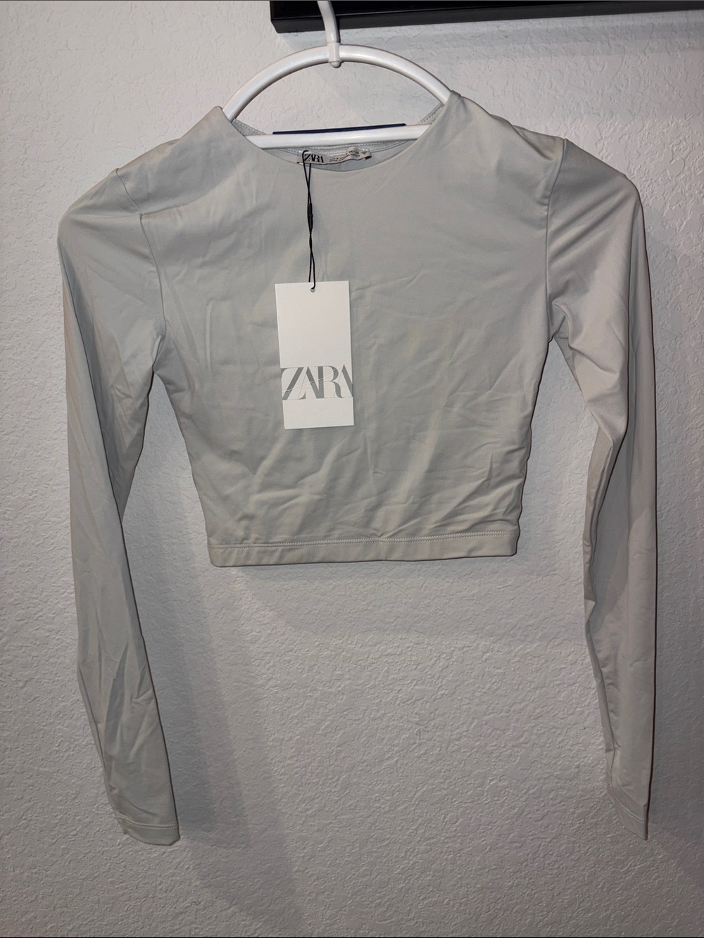 ZARA Light Gray Cropped Long Sleeve Top